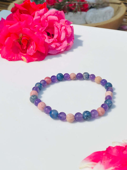 Armband "TRAUER" Amethyst, Rhodonit und Dumortierit - Gesundheitsarmbänder