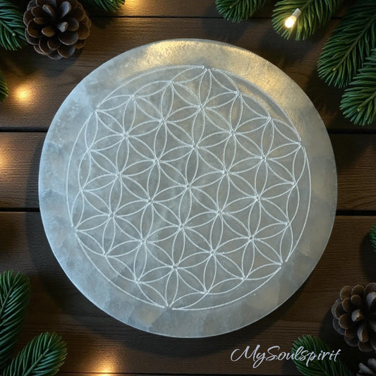 SELENIT Ladeplatte & Untersetzer 8 cm Motiv "Blume des Lebens"