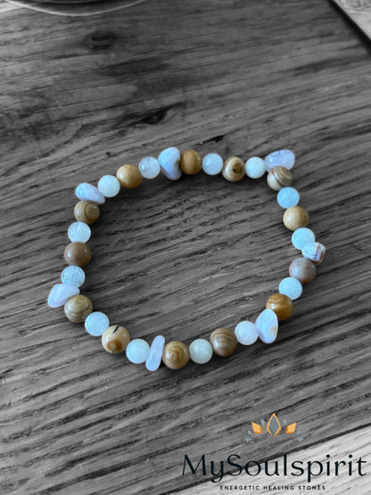 Armband "ALLERGIEN" - Aquamarin, Blauer Chalcedon & Landschafts-Jaspis