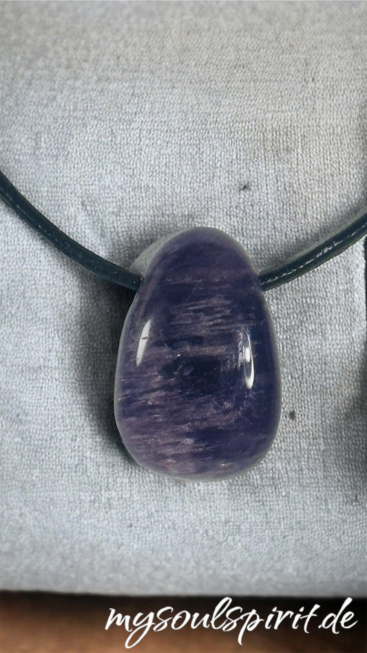 AMETHYST Drop Shape flache Form mit Lederband