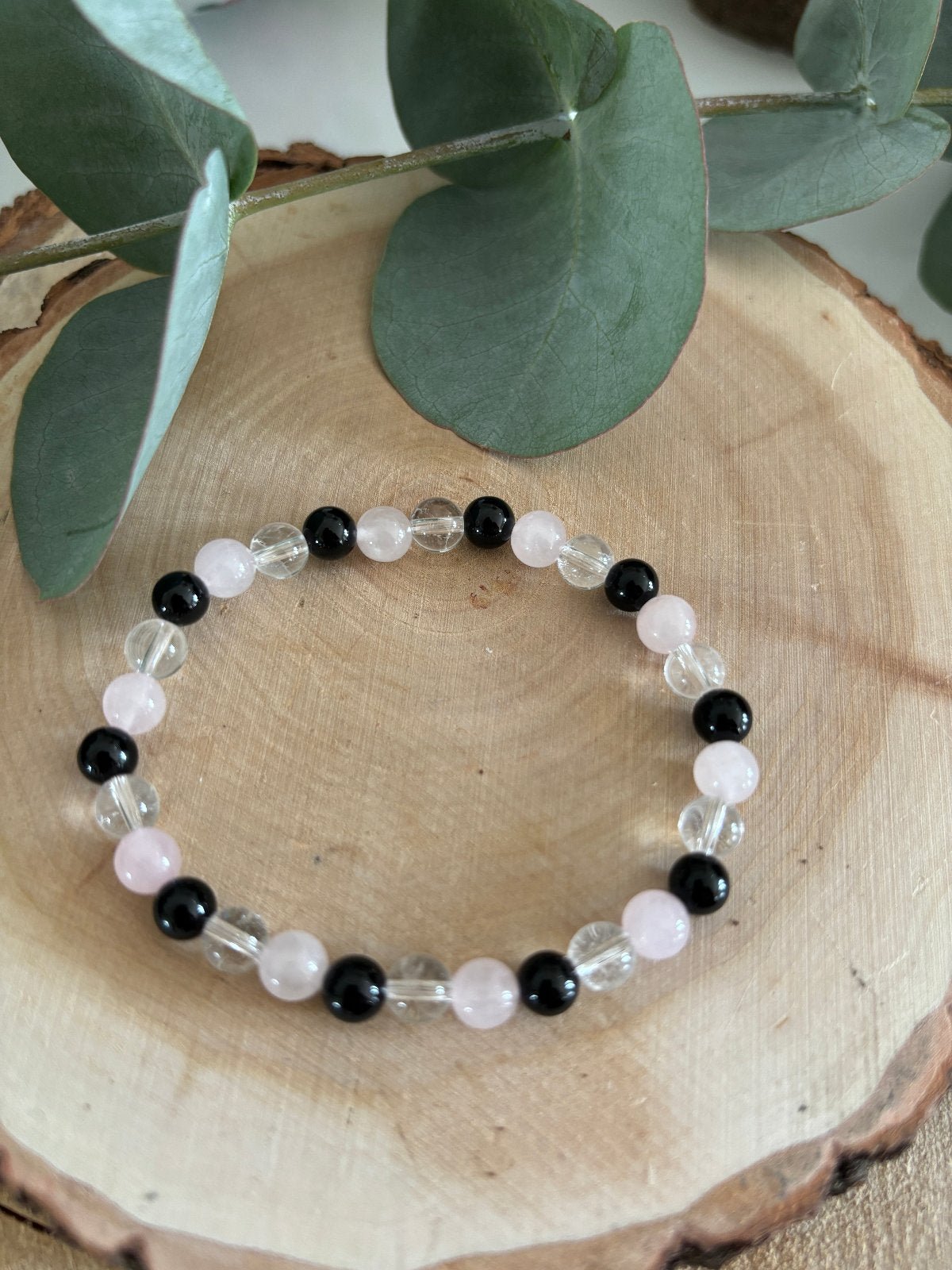 Armband "Schutz vor Narzissmus" - Onyx, Rosenquarz & Bergkristall - Gesundheitsarmbänder
