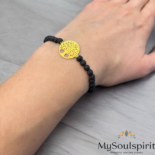 Lava Armband mit Lotusblume 4 mm - Perlenarmband
